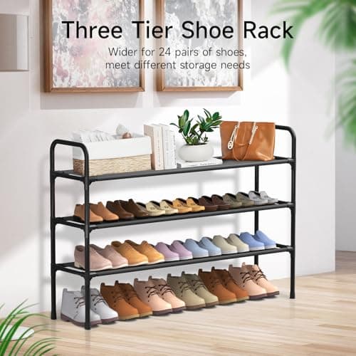 isightguard Long Shoe Rack for Closet - 3 Tier Shoe Organizer Storage for Entryway, Front Door Entrance, Metal Frame, Non-Woven Fabric Shelves, 10.8“ D x 40.2” W x 25.8” H - Thumbnail 4