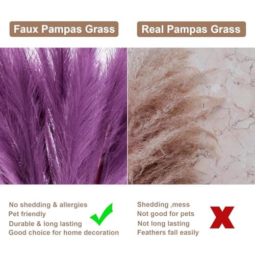 Acfruits 12 Pcs Lavender Purple Faux Pampas Grass Decor 38"/3.1FT Tall Fake Pompas Floral Large Artificial Pompous Grass Branches Plants for Floor Vase Filler Home Boho Decoration - Thumbnail 5