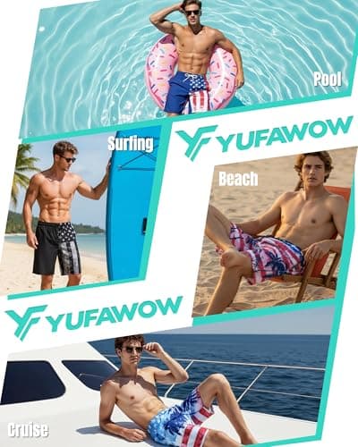 9 Inch 9in Men Swim Trunks Compression Liner Quick Dry Pocket Lined Inseam American Flag 4th July Red White Blue USA Patriotic Male Swimwear Swimsuit Swimtrunks Boardshorts Bathing Suit Beach Short - Thumbnail 6