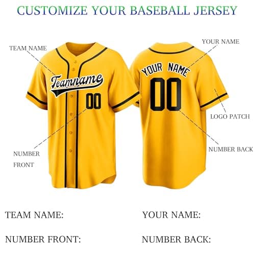 Yellow Black Team Name Custom Men Baseball Jersey Softball T Shirts Women Customized Youth Button Down Stitched or Printed Names Numbers Personalized Designs - Thumbnail 2