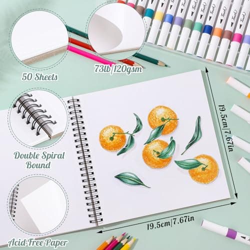 50 Sheets Marker Paper Pad, 7.6×7.6 Inch Bleedproof Art Sketch Pad, 73lb/120gsm Drawing Paper Spiral Sketch Book, Alcohol Marker Paper Painting Coloring Paper for Beginners, Artists, Ideal Gift - Thumbnail 2