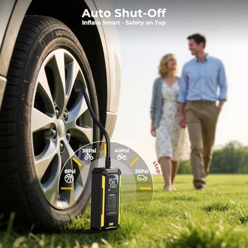 DWW Tire Inflator Portable Air Compressor, 150 PSI Cordless Air Pump for Car Tires with Digital Gauge, Auto Shut-Off & LED Light, 5 Preset Modes, Rechargeable Electric Pump for Bike, Motorcycle & Ball - Thumbnail 4