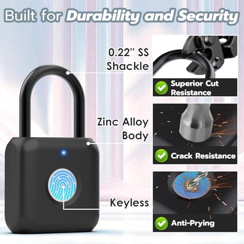 Keylesslife Fingerprint Padlock,Smart Padlock APP Control,Gym Locker Lock,Fingerprint Lock USB Rechargeable for Gym Locker,Locker, School,Storage Black - Thumbnail 4
