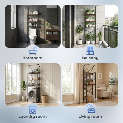 Over-the-Toilet Storage Rack, 3-Tier Bathroom Organizers and Storage with Adjustable Shelf, Basket & Towel Bar, Over-Toilet Bathroom Organizer, Triangular Sturdy Design, Rust-Resistant Metal Frame - Thumbnail 4