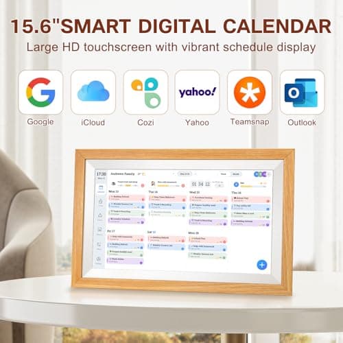 EMOLENDAR Digital Calendar,15.6 Inch Smart Wifi Electronic Calendar with Wooden Frame, Full HD Touchscreen Display Picture Frame Calendar for Family Mom Schedules Planner Organizing-Wall & Desk Mountable - Thumbnail 3