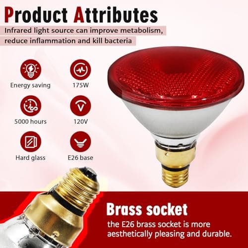 SFYJZJUUS Heat Lamp, 175W Heat lamp Bulbs, PAR38 Infrared Heat lamp, Halogen Heat for Food Service, Brooder Bulb, Chicks, Pet, Bathroom, Light Therapy Use E26 Base, Flood Light Heat Lamp. 2 Pack - Thumbnail 2