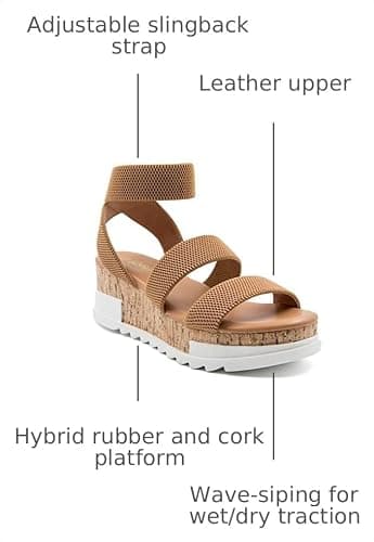 Athlefit Platform Sandals Women Open Toe Elastic Ankle Strap Wedges Comfortable Dressy Brown Flatform Sandals Size 8.5 - Thumbnail 3