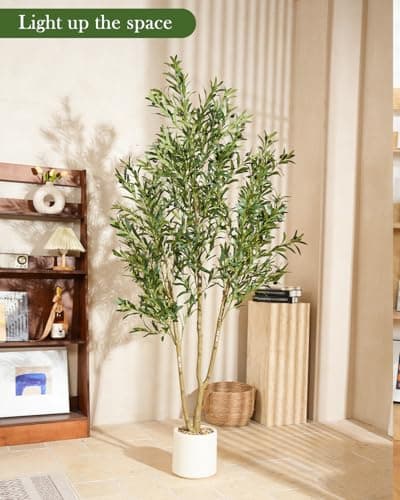 Sillaff Olive Tree 8FT Fake Tree Faux Plants Indoor with Pot Artificial Tree Nearly Natural Olive Branches and Fruits for Living Room Home Office Decorations - Thumbnail 2