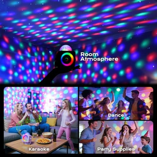 Disco Light Kids Karaoke Microphone: Girls Birthday Gifts Toys for 4 5 6 7 8 9 10 11 12 Year Old Party Lights Stand Bluetooth Karaoke Machine Girl Portable Kids Microphone with Speaker Home Party - Thumbnail 4