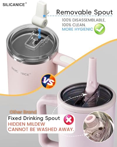 SILICANICE For Travel & Gym – Never Drink from a Moldy Lid Again: 40oz Hygienic Tumbler, 100% Leakproof Lid & Removable Foldable Spout. Reinforced Base, Fits Cup Holders - Pink Sand - Thumbnail 2