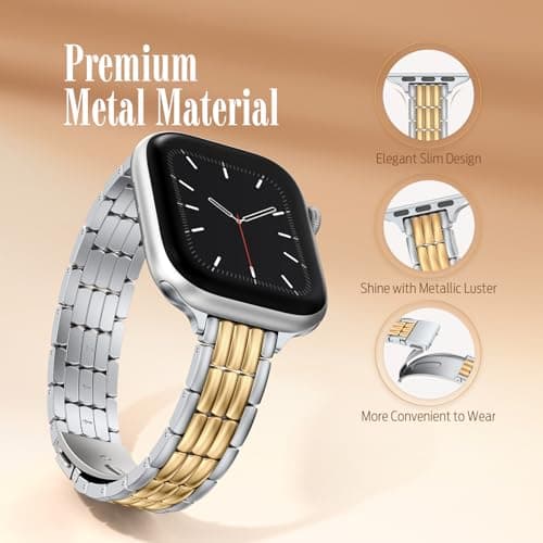 Wearlizer Slim Stainless Steel Band Compatible with Apple Watch Bands 44/45/46/49/42mm Women, Dressy Pretty Metal Strap Bracelet for iWatch Series 11 10 9 8 7 6 5 4 SE/Ultra 3 2 1 Silver/Gold - Thumbnail 3