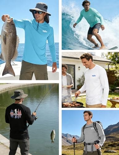 Twekfish Men's UPF 50+ Sun Fishing Shirt, Long Sleeve UV Protection Tee, Quick Dry Rash Guard for Outdoor Swim Hiking, Redtail Fish Graphic - Thumbnail 6