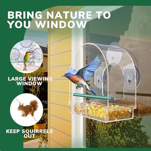 SUNALLY Window Bird Feeder for Outdoors, Clear Feeders Window Mounted with Strong Suction Cups, Fummingbird Feeder for Viewing Inside, Oriole, Finch Bird Watching for Cats, Elderly, Kids - Thumbnail 5