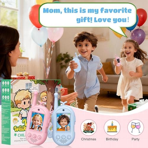 Video Walkie Talkies for Kids-2 Pack, Kids Walkies Talkies with Voice Changer & Sticker Effect, Rechargeable Long RangeIndoor Toys for Outdoor Camping, Hiking, Birthday Gift for Boys Girls Ages 3-12 - Thumbnail 6
