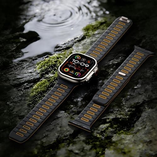 Odbeai Magnetic Sport Band Compatible with Apple Watch Ultra 3 2/Ultra Band for Men 49mm 46mm 45mm 44mm 42mm,Strong Magnet Soft Silicone Strap for iWatch Series 11 10 9-1 SE,Anthracite/Earthy Yellow - Thumbnail 4