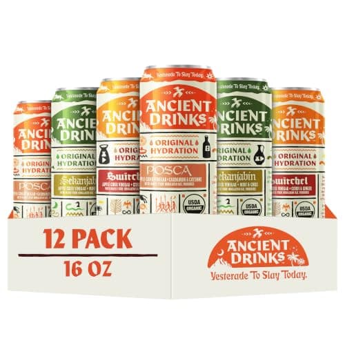 ANCIENT DRINKS Apple Cider Vinegar Electrolyte Drink with Probiotics – Organic Hydration Beverage Variety Pack (Posca, Switchel, Sekanjabin) – ACV Sports Drink with Natural Vitamins – 16 oz Cans, 12 Pack - Image 1