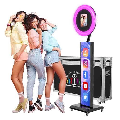 JIYANG Portable Photo Booth Compatible with Any Ipad,Photo Booth Stand Shell with ChackTok PhotoBooth VIP 2 Month Member and Flight Case,Free Custom Logo,Perfect for Parties,Wedding and Events(Black)