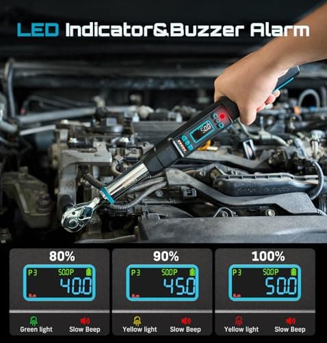Seesii 3/8" Digital Torque Wrench, ±2% Accuracy, 0–220 N·m/0–162 ft-lbs, LCD Display, Real-Time & Peak Modes, Preset & Data Storage, Dual Alarm, Electric Torque Wrench for Bicycle, Car, Motorcycle - Thumbnail 3