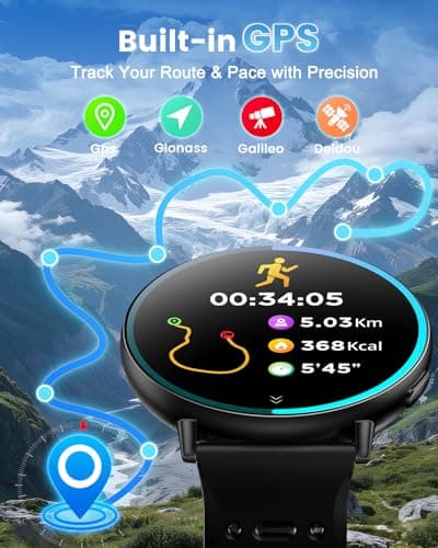 Rmana GPS Smart Watches for Men, 1.39" AMOLED Screen Smartwatch, Bluetooth Call/100+ Sport Modes/GPS/Compass/Heart Rrate/Blood Pressure, Fitness-Tracker, Smartwatch for Android iPhone(Gray& Black) - Thumbnail 2