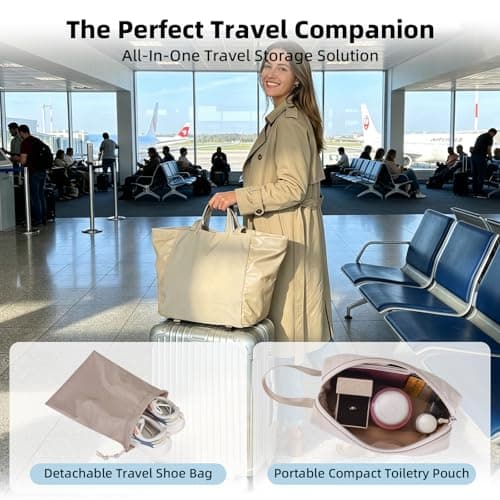 Laimeiwee Tote Bag for Women, Lightweight Gym Travel Bags with Yoga Mat Strap, Wet Pocket, Shoe Bag & Cosmetic Pouch, 3-PC Set Versatile Tote for Workout Fitness Pilates Swimming Work Stylish Handbag - Thumbnail 2
