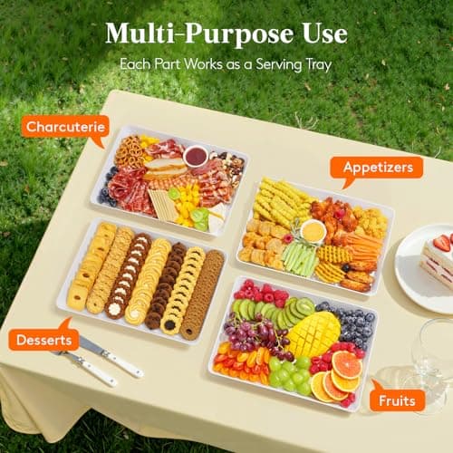 Lifewit Serving Tray for Party Supplies, Reusable Serving Platter for Catering, Snack, Fruit, Charcuterie, Appetizer, Plastic Food Trays, Hosting Essentials, BPA Free, White, 4 Pcs - Thumbnail 6