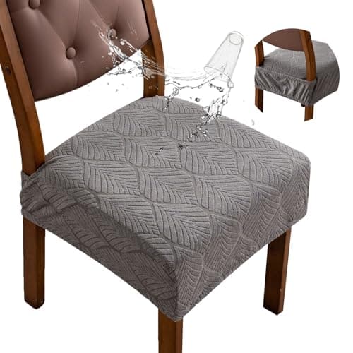 YUEANG Removable Washable Dining Chair Seat Covers Set of 6,Stretch Jacquard Chair Seat Cushion Protector Slipcovers, Rear Covers