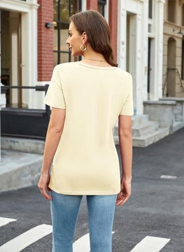 Herou Crew Neck T Shirts Women Summer Short Sleeve Loose Fitting Cute Tops Oyster Medium - Thumbnail 5