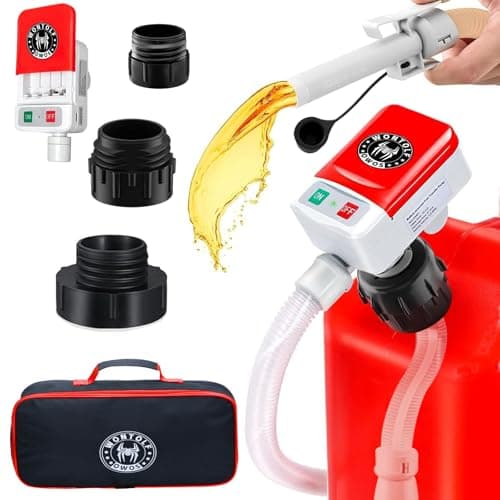 Wontolf Cordless Fuel Transfer Pump Battery Powered with Auto-Stop, Electric Fuel Pump with Storage Bag, Portable Gas Can Pump, Gasoline Gas Oil Transfer Pump, 3.2GPM & 51" Hose & 4 Adapters