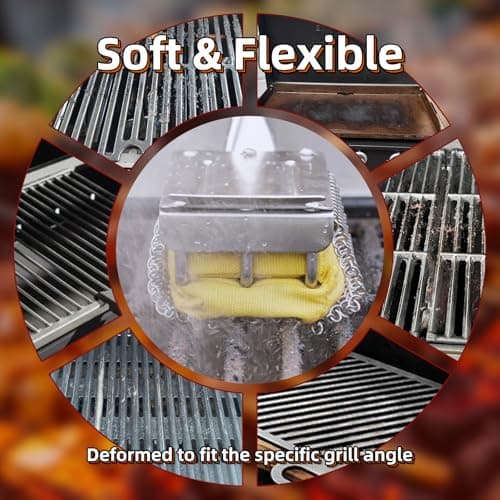 HOUSE AGAIN Grill Brush Bristle Free with Scraper, Safe Steam Cleaned Replaceable Head Fire Resistant Grill Cleaning Brush Strong Barbecue Brush Cleaner Non Wire for Outdoor Grill Grate/Wooden Handle - Thumbnail 6