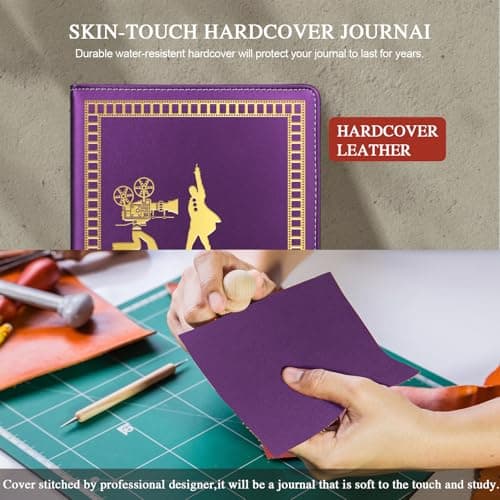 QDWXDEL Broadway A5 Hardcover Leather Journal for Women - 200 Pages Premium Paper Notebook, Theater Journal Notebook for School, Work (THROWING Purple) - Thumbnail 4