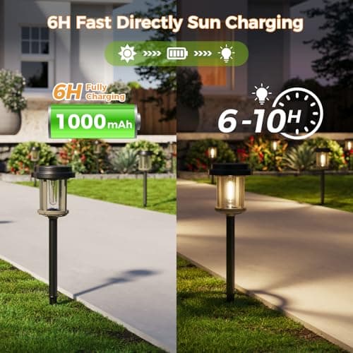 XMCOSY+ Solar Pathway Lights, 20 LM Bright Solar Lights Outdoor Waterproof IP65, Metal Outdoor Light for Outside Garden Path Yard Walkway Driveway (‎Black & Grey) - Thumbnail 3