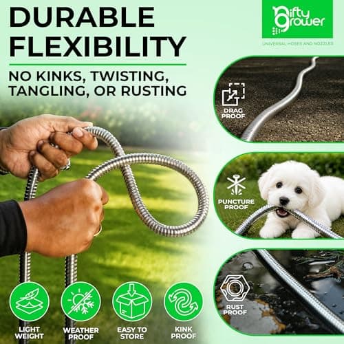 50 FT Garden Hose Stainless Steel Heavy Duty with Spray Nozzle, Lightweight and No-Kink Flexible Water Hose 50 FT with 3/4" Solid Brass Fittings, Metal Waterhose for Outside 50FT, Manguera Para Jardin - Thumbnail 4
