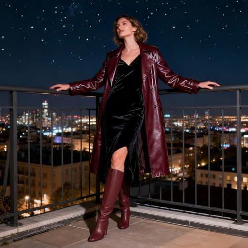 Tarkwa Women's Knee High Boots, Comfortable Square Toe Faux Leather Boot Fashion Long Tall Boots for Riding Chunky High Heeled Dress/Casual Boot, Burgundy Size 6 - Thumbnail 3