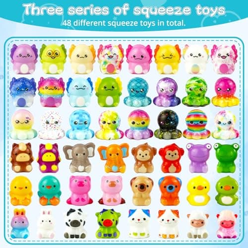 48-Pack Slow Squishy Toys Soft Stress Relief Fidgets Toys for Kids 4-12, with 48 Encouragement & Gratitude Cards, Classroom Prizes Birthday Party Favors Goodie Bags Stuffers (Animal, 48) - Thumbnail 3