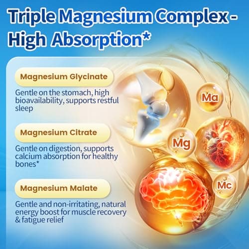 Triple Magnesium Complex for Women and Men, Magnesium Glycinate 400mg, Malate, Citrate, High Absorption Chelated Magnesium Supplement Support Sleep, Muscle, Non-GMO, Gluten Free - 240 Capsules - Thumbnail 3