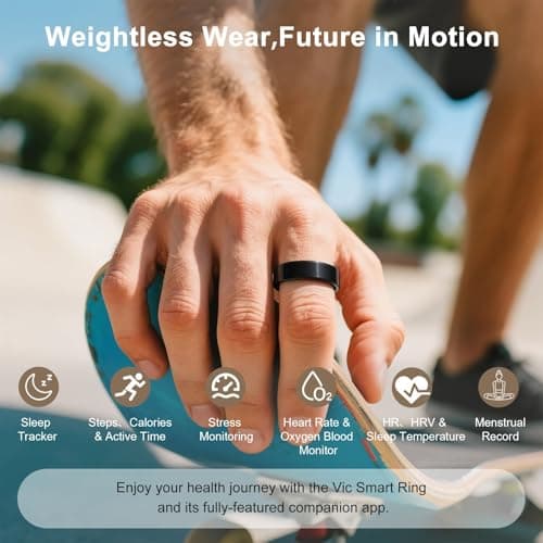 Victormont Vic Ring, Ultra-Light Titanium Smart Ring, 7-Day Battery Life, Fitness/Sleep/Stress Tracker for Women & Men, No APP Subscription Fees, IP68 Waterproof, iOS & Android Compatible (Black, 9) - Thumbnail 4