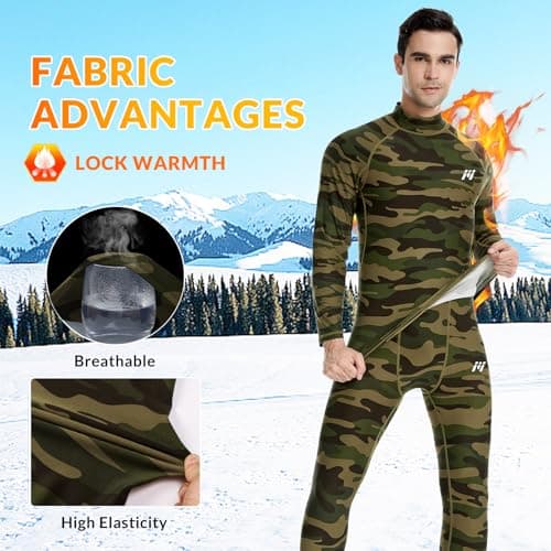 MeetHoo Men Thermal Underwear Set Long Johns with Fleece Lined Base Layer Men Cold Weather Top Bottom for Skiing Running - Thumbnail 2