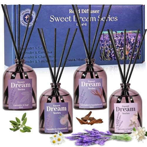 STRN Reed Diffuser Sets, Lavender Scented Oil Diffuser, Fragrance Reed Diffuser with 24 Sticks, 6.8 Fl.oz (200ml), 4 Scents Long-Lasting Air Freshener for Bedroom Bathroom Home Décor