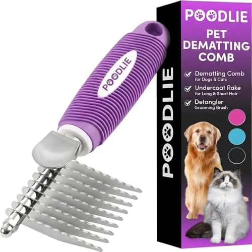 Poodle Dematting Fur Rake Comb Brush for Dogs and Cats - Long 2.5" Steel Safety Blades Metal Comb for Detangling Matted or Knotted Undercoat Hair - Image 1