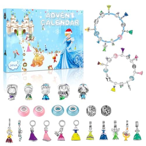 Princess Advent Calendar 2026 Teen Girls, 24 Days of Christmas Countdown Calendar with 2 DIY Bracelets and 22 Charms, 6-18 Year Old Girl Christmas Gift Ideas - Image 1