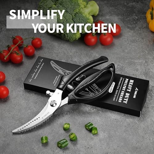 Kitchen Shears Heavy Duty for Food: Poultry Scissors with Safety Lock Easy to Spatchcocking 18lbs Turkey - Anti-slip Handle Meat Cutting Scissors with Spring Loaded, Dishwasher Safe - Thumbnail 6