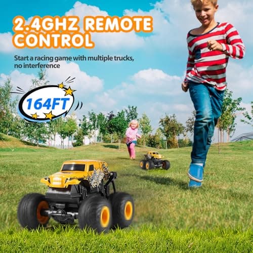 DYODYORC Remote Control Car, 2.4Ghz All Terrain Monster Truck Toys, RC Truck with Music, 3 Lighting Effects, 360 Stunt Capable, 2 Batteries Ready to Run, Toy Gifts for Boys and Girls (Yellow) - Thumbnail 6