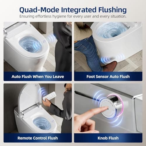 RekeSmt Commercial Grade Smart Toilet with Built-in Tank and Pump - 12” Rough-in, Low Water Pressure Solution, Heavy Duty Smart Bidet Toilet with Knob Control, Foot Sensor Flush, Blackout Flush - Thumbnail 2