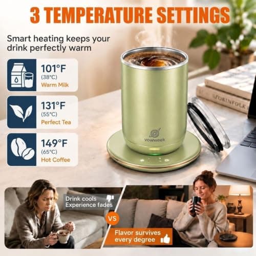 Self Stirring Coffee Mug Set of 2, 10 oz Heated Mugs with Magnetic Stirring - Thumbnail 3