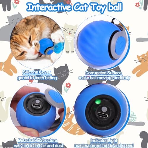 Interactive Cat Toy Ball - Speedy Cat Toys for Indoor Cats with Feather Tails for Chasing, Moving Stimulation Smart Cat Toy for Enrichment, Motion Activated Automatic Rolling Toys to Keep Them Busy - Thumbnail 6