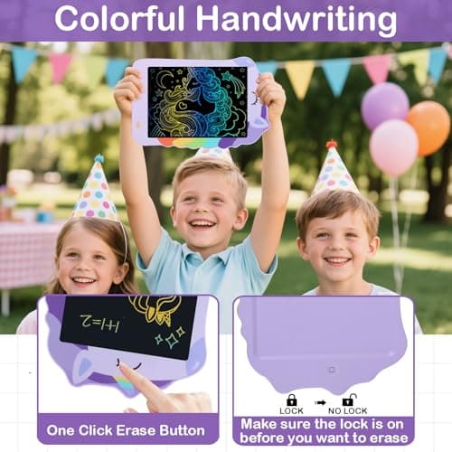 Unicorn Toys LCD Writing Tablet for Girls Kids,Colorful Toddler Drawing Tablet for Educational Baby Girl, Doodle Board Pad Toy for 3 4 5 6-12 Years Old Kid Birthday Party School, 8.5 Inch Purple - Thumbnail 4