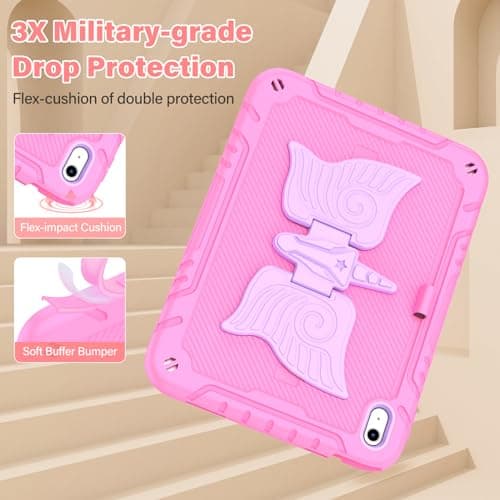TOMORRY for iPad (A16) 11th Generation 11 Inch 2025/iPad 10th Generation Case 10.9 Inch 2022 with Tempered Glass Screen Protector,Unicorn Stand,Shoulder Strap,for iPad 10 Case Kids Girls (Pink) - Thumbnail 4