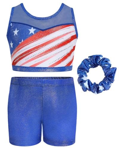JiAmy 2 Piece Gymnastics Leotards for Girls, Sparkly Dance Biketards with Shorts Ballet Tumbling Outfit for Girl 9-10 Years - Image 1