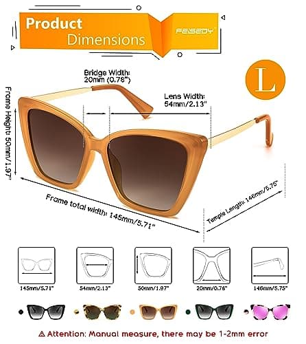 FEISEDY Trendy Polarized Women Sunglasses, Retro Womens Square Cat Eye Sun Glasses B4134 - Thumbnail 6