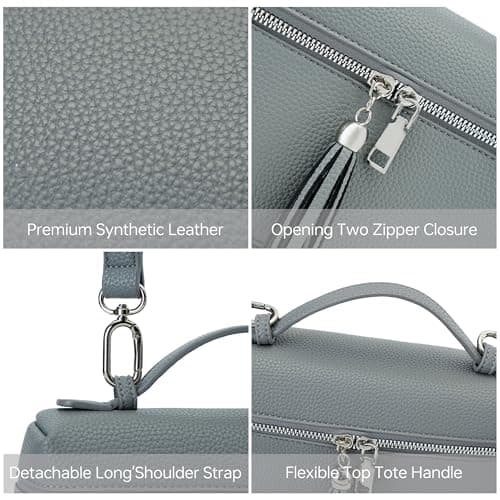 Kiss Sea Small Handbags for Women Top Handle Bag with Adjustable Shoulder Strap Crossbody Bags for Women Grey - Thumbnail 6